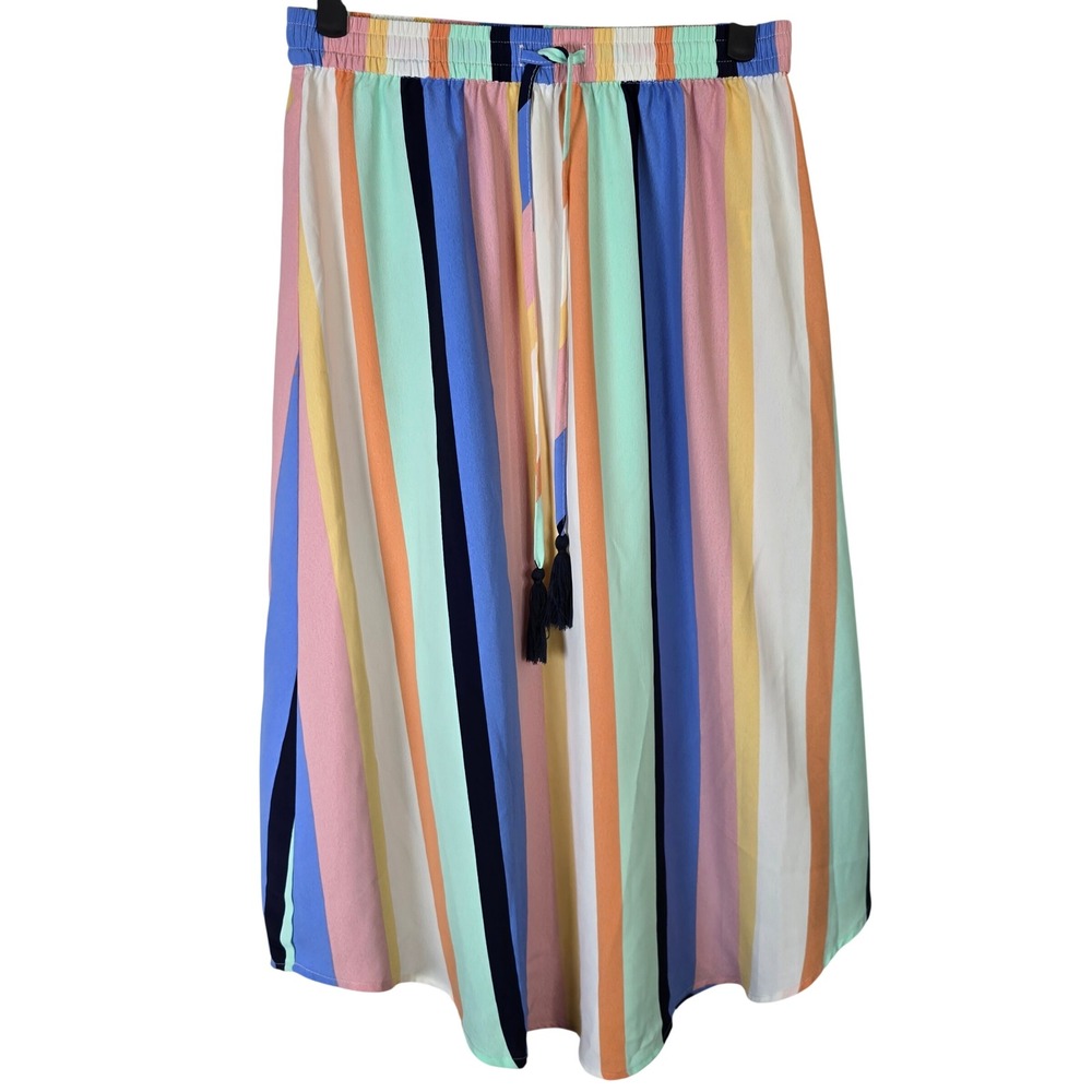 Skies Are Blue Striped Maxi Skirt Elastic Waist Drawstring Tassels Size S